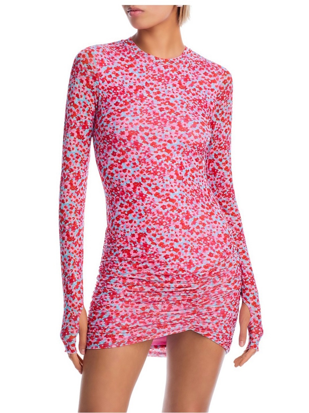 AFRM Pink & Red Floral Long Sleeve Bodycon Dress